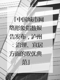 中国城市网络形象指数报告发布，泸州：治理、宜居方面的双优典范