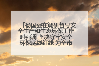 杨国强在调研督导安全生产和生态环保工作时强调 坚决守牢安全环保底线红线 为全市经济社会高质量发展提供坚强保障